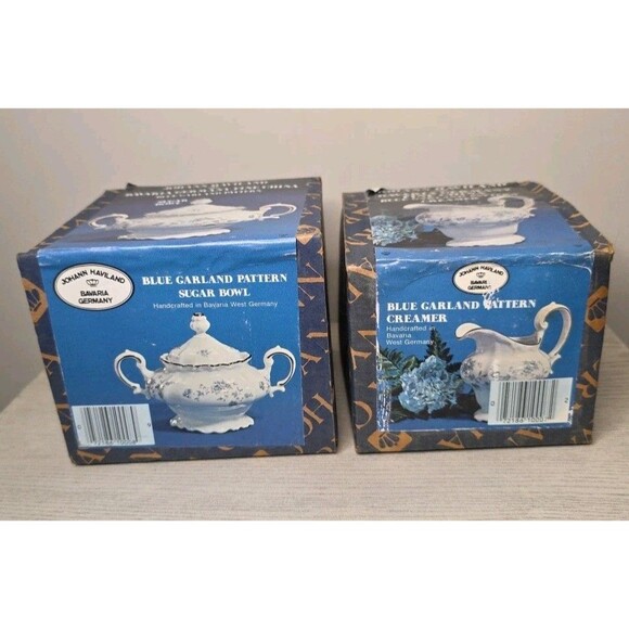 Vintage Johann Haviland Blue Garland Fine China Sugar Bowl & Creamer SET - Picture 6 of 11